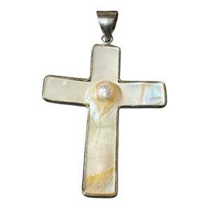 Elegant 18KGP Pearl Cross Pendant
